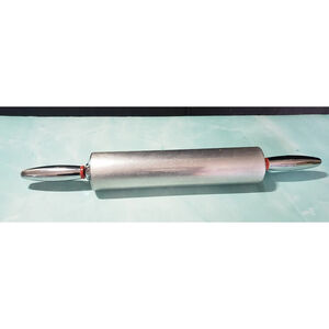 Silver Aluminum Metal Rolling Pin 19 in Red Washers MCM Pastry Dough Vintage